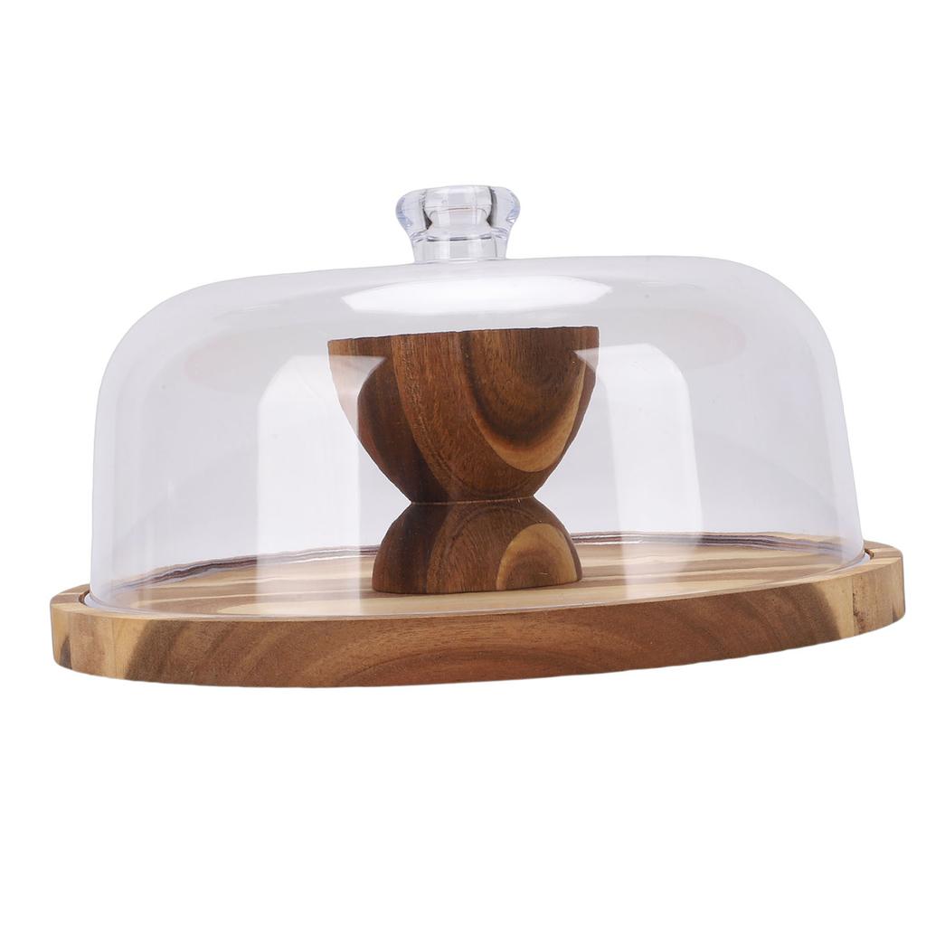 Wood Cake Stand Multi Function Round Cake Plate with Transparent Lid for Fruits Desserts Cheese