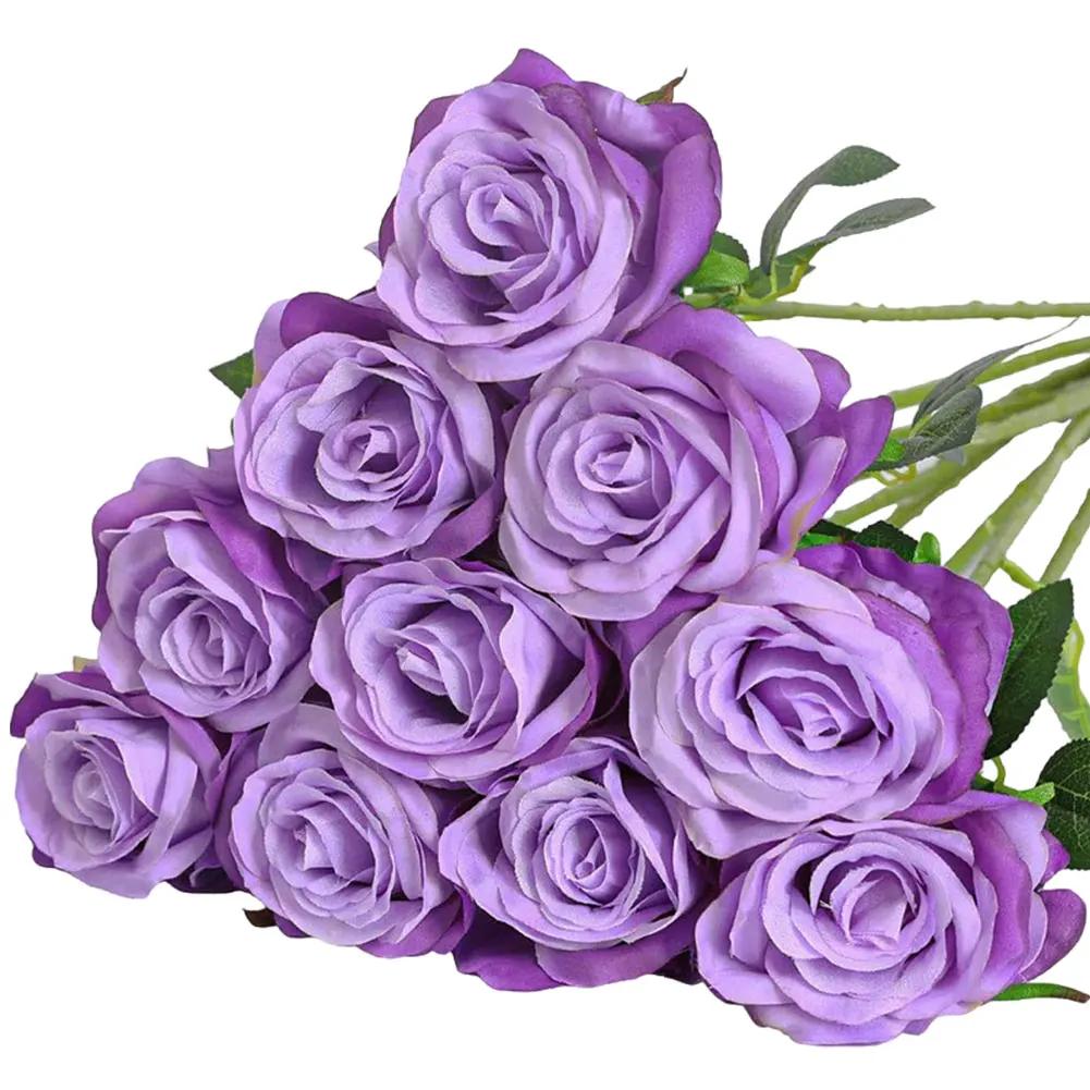 1 Stück Realistischer Rosenstrauß mit künstlichen Stielen Seidenrosen Blumiger Hochzeitsstrauß für Tischdekoration Heimpartydeko