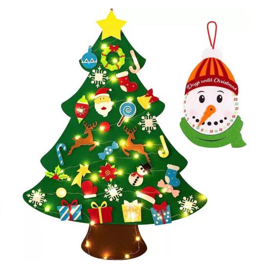 Plstěný vánoční stromek pro batolata DIY vánoční stromek s ozdobami Vnitřní vánoční dveřní nástěnné závěsné dekorace Vánoční aktivity Dárky pro děti