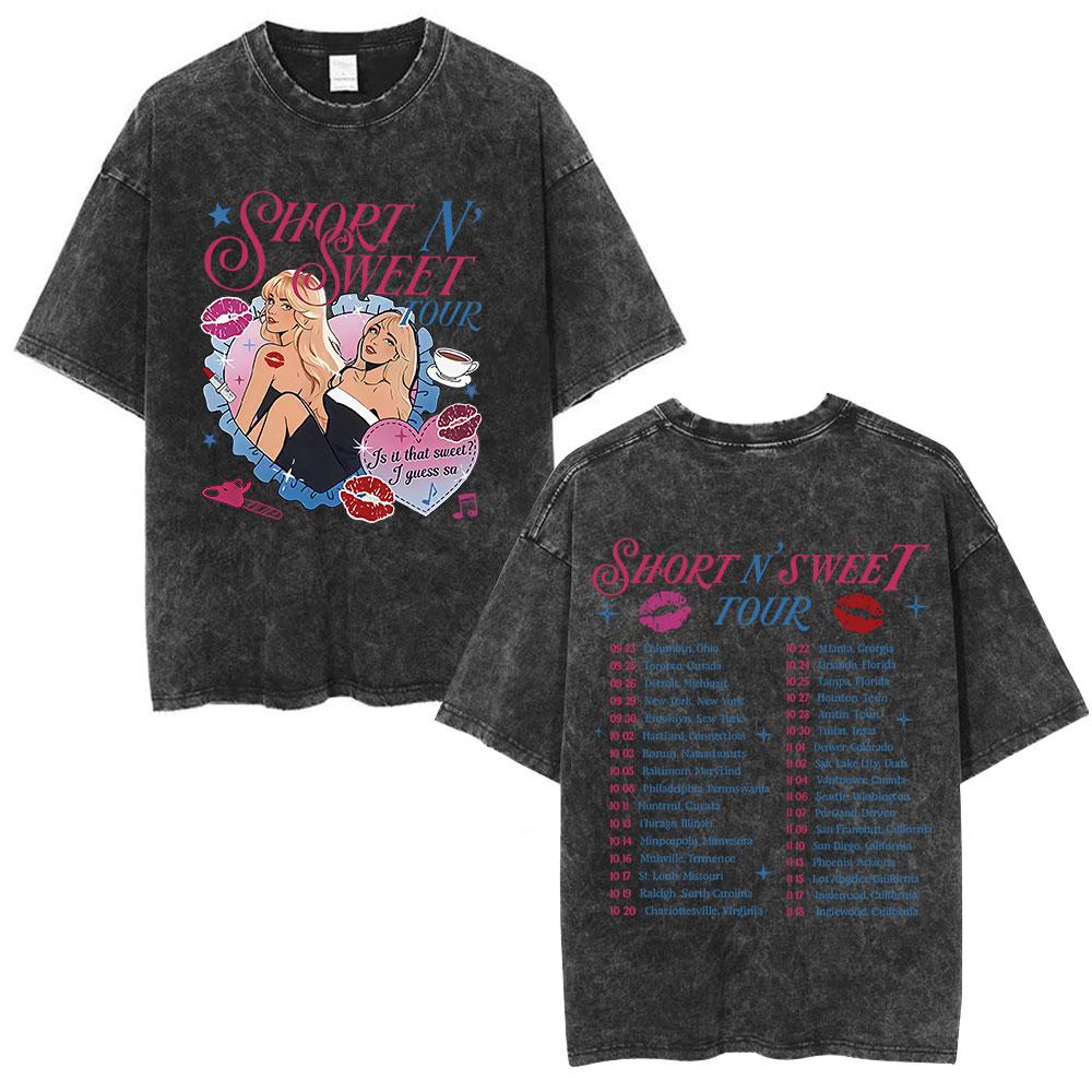 Sabrina Carpenter Short N Sweet Tour Washed Graphic Tshirt Men Women Summer Cotton Casual Oversized Short Sleeve T Shirts Tops