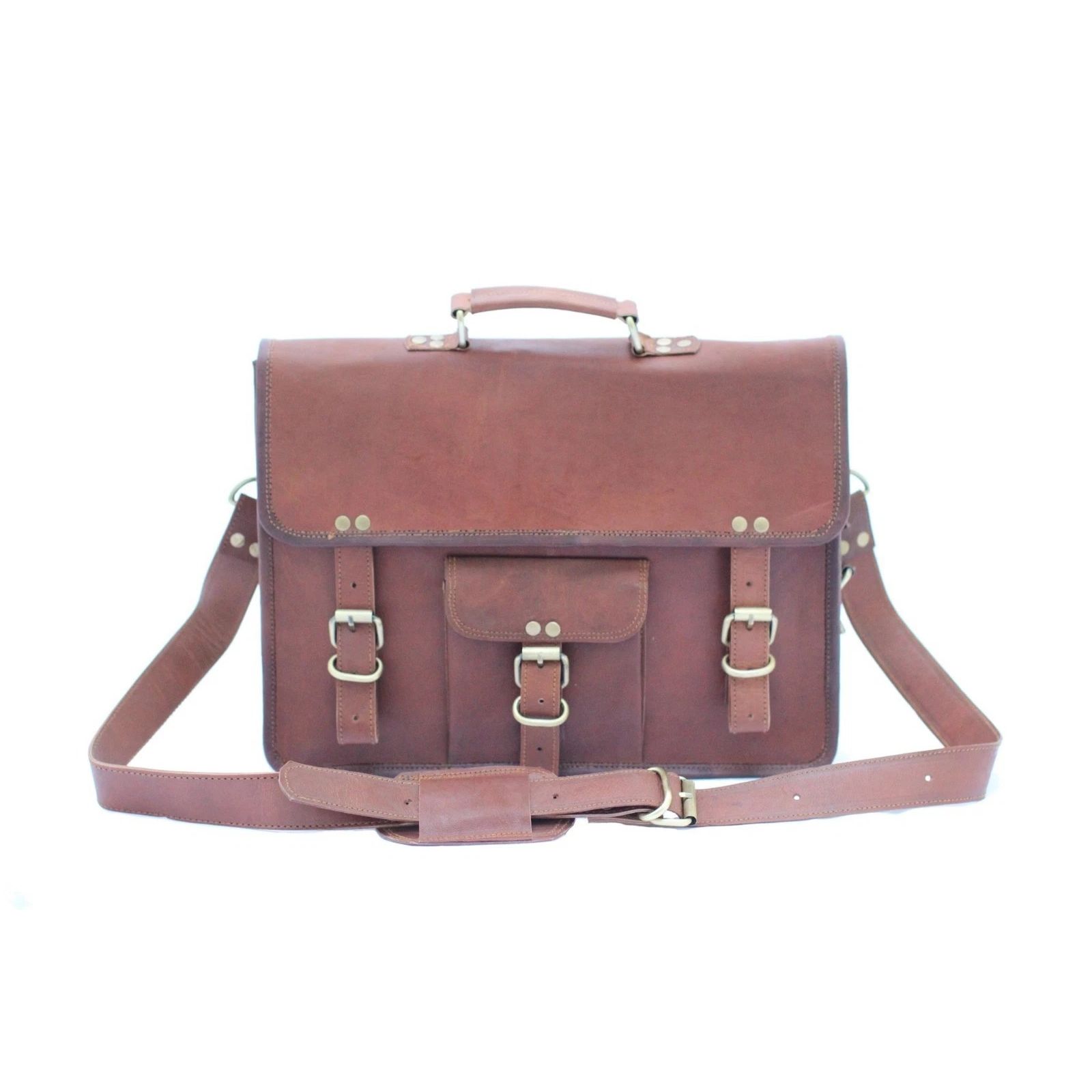 

Мужской кожаный винтажный мессенджер для ноутбука, ручная работа, портфель-сатчел, новый 18 x 14 x 6 in