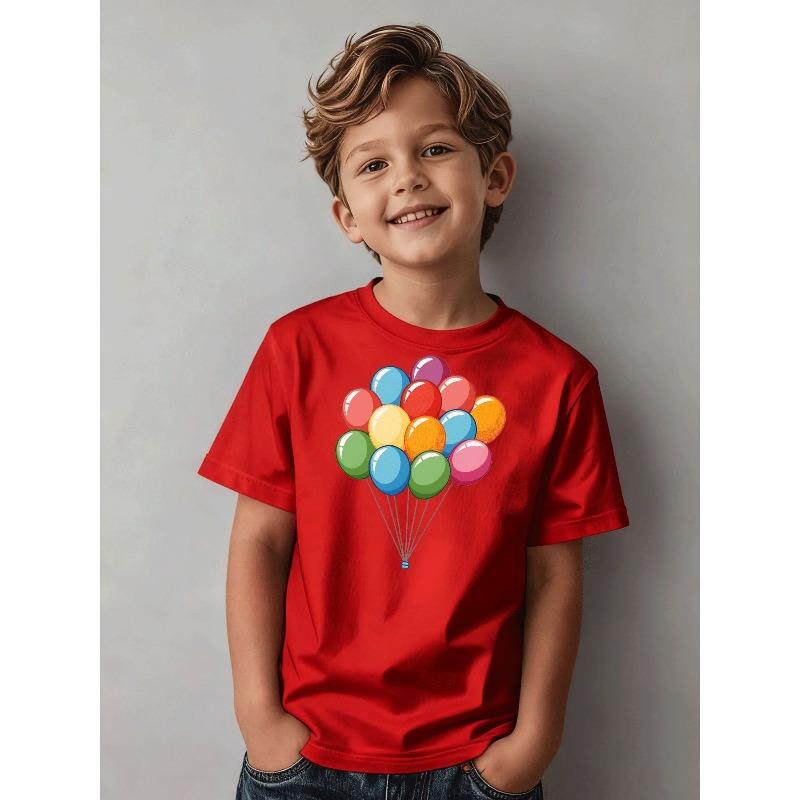 Boys Vibrant Balloon Print Crewneck Short Sleeve Tee