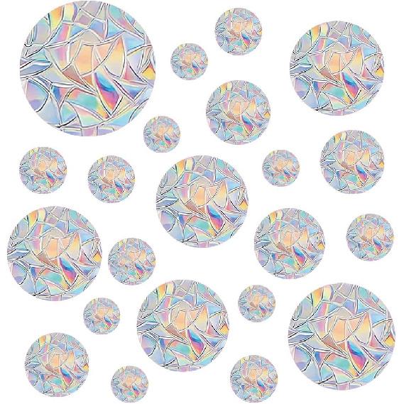 28PCS Rainbow Mushroom and Leaf Window Decals to Prevent Bird Strikes, Anti-Collision Window Stickers, Stop Birds from Hitting Windows- Static Window Round