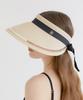 Hallen Mesh Ribbon Logo Pendant Raffia Sun Visor (C008_Ivory)