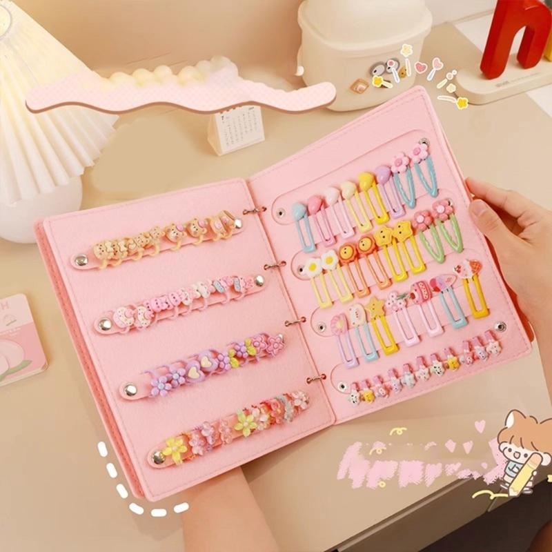 Portable Hair Jewelry Display Case Felt Texture for Kids Accessories Felt Organizers Book with Multiple Storage Pockets