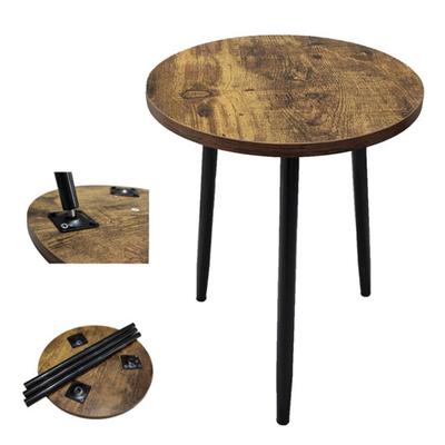 Round Side Table Wooden Table Top with Metal Leg Vintage Space-Saving Multifunctional Side Table for Living Room Bedroom