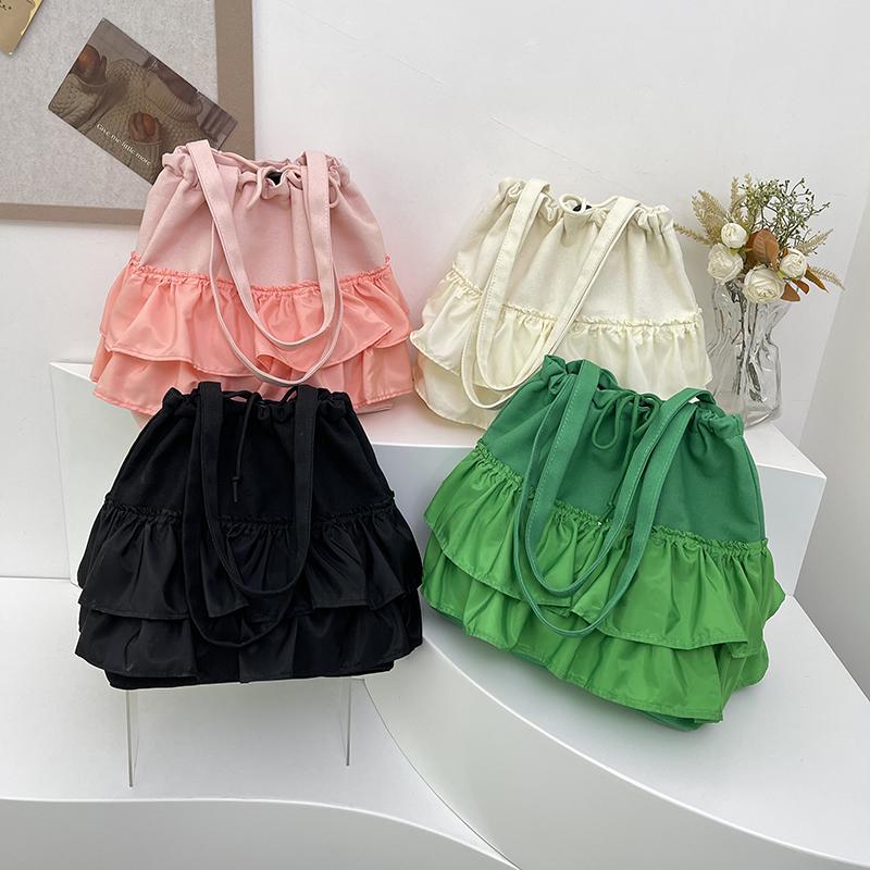 2026 New Fresh Style Canvas Women's Bag with Cake Skirt Design Casual Single Shoulder Princess Skirt Cloth Bag Fashionable