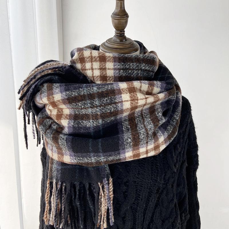 Women Winter Retro Knitted Scarf Headscarf Ladies Men Casual Preppy Plaid Warm Scarve Mujer Male Wrap Shawl Unisex New Korean