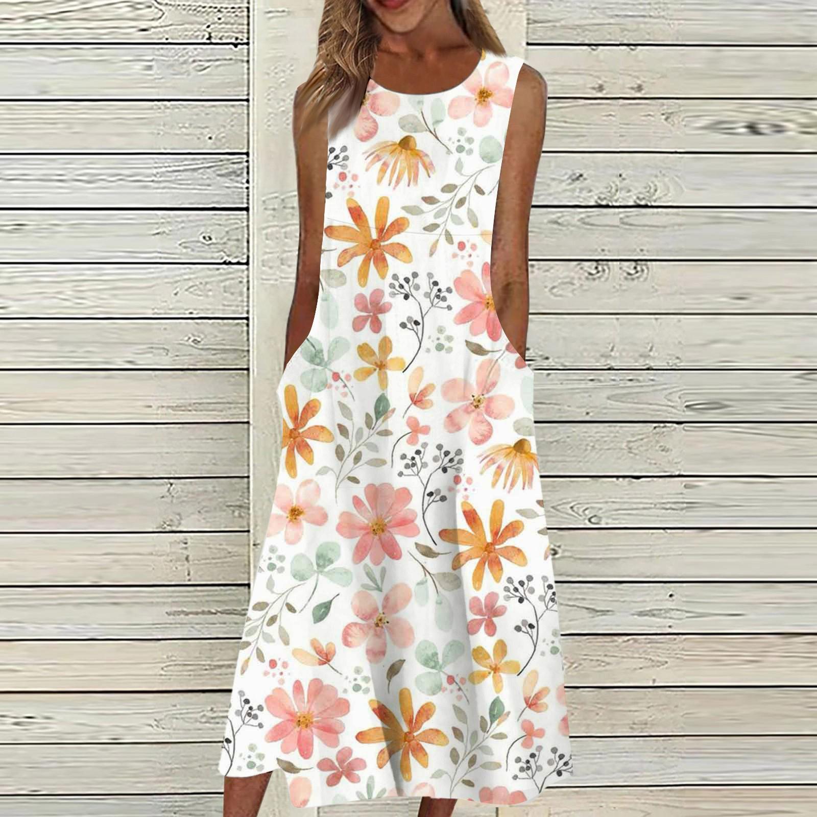 

Жен. Повседневные платья с принтом Круглый вырез Классический Классический На открытом воздухе Повседневные Без рукавов Свободные платья XL розовый