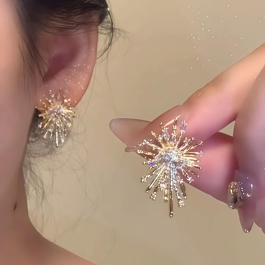 New Fireworks Earrings for Women, Light Luxury, High-end, Niche Design, Temperament, Versatile Earrings
