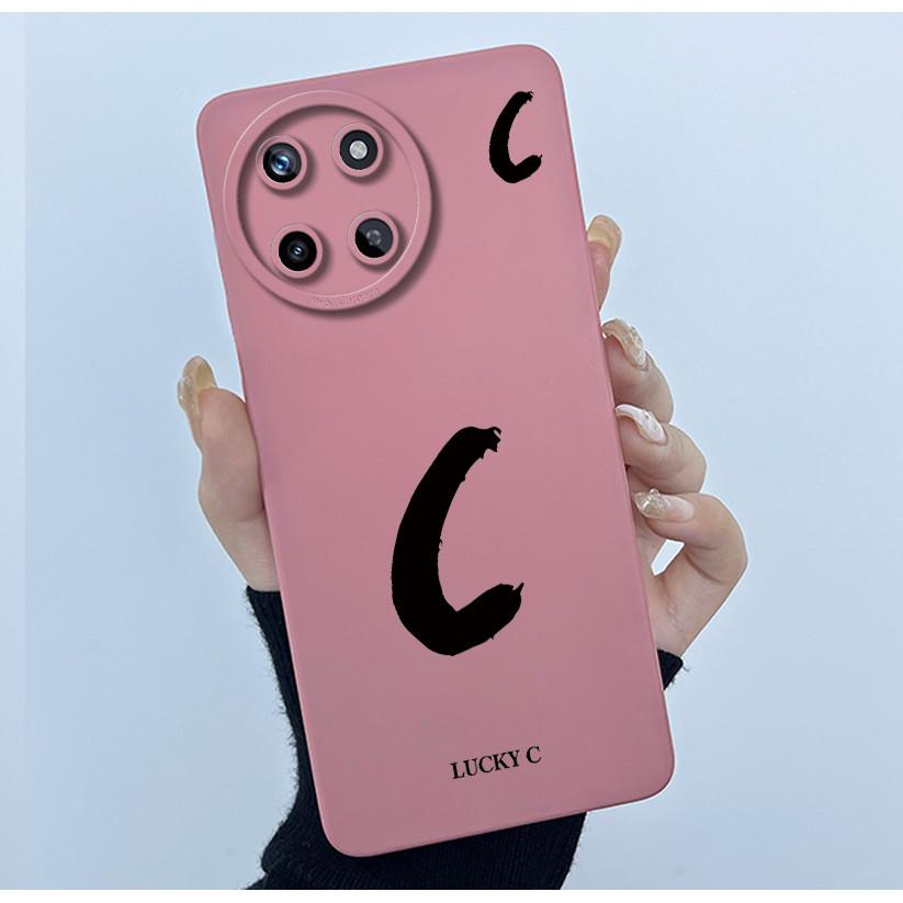 For Realme 11 4G Case Cover Lucky Initial Letter Shockproof Silicone Soft Matte Phone Bumper for Oppo Realme11 4G RMX3636 Casing