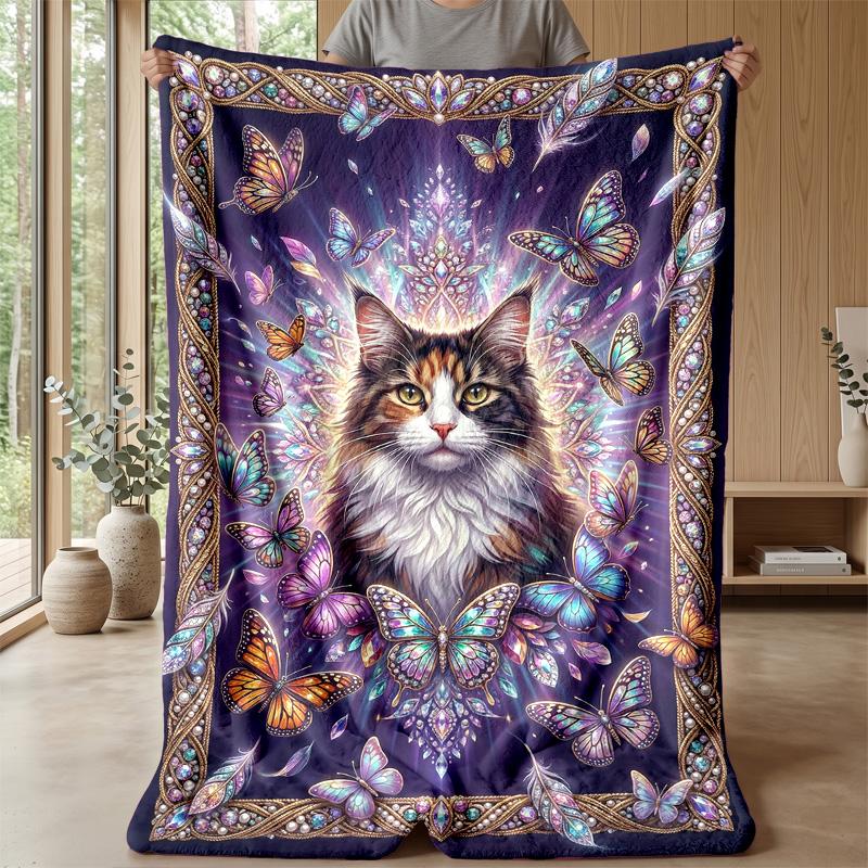 Butterflies and kittens in spring blanket Personalized Name Flannel Blanket Soft Cozy Plush Throw for Sofa Bed Lightweight Home Decor