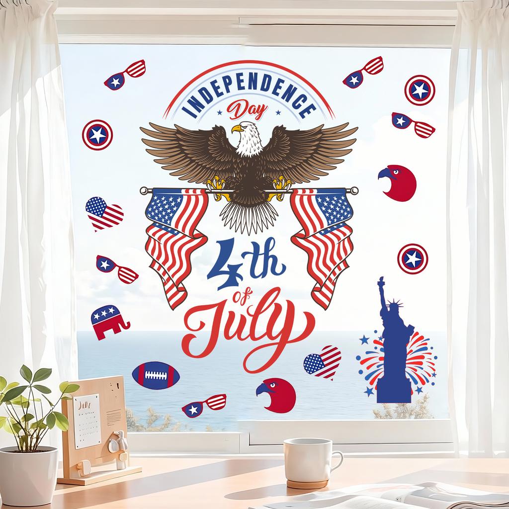 White-headed Eagle Statue of Liberty Glass Stickers for Bedroom, Living Room, Bathroom and Windows