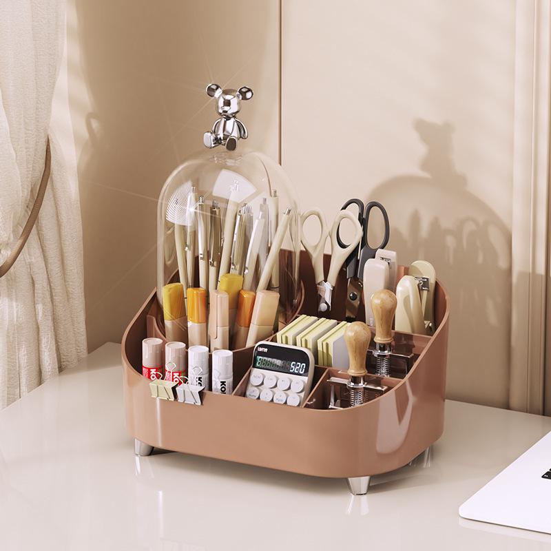 High-Value Multifunctional Desktop Vanity Organizer with Lid - Dustproof Cosmetics and Lipstick Storage Box.
