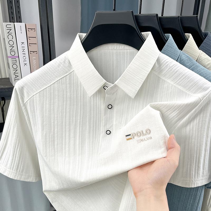 Summer Men s Casual Minimalist Short Sleevet Lapel Collar Loose Fit Polo Shirt M белый