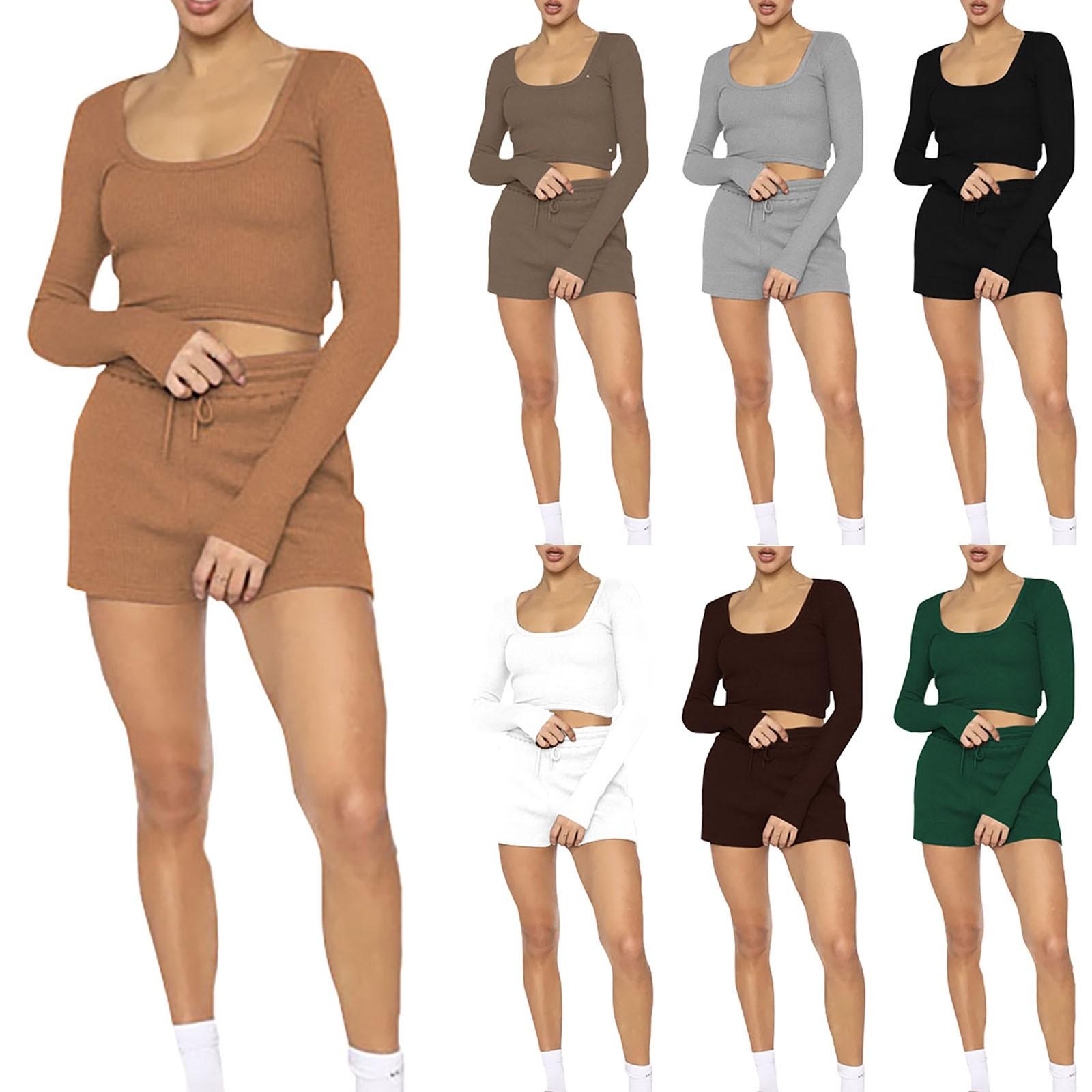 

Женский повседневный модный спортивный универсальный вязаный тонкий спортивный костюм с длинными рукавами