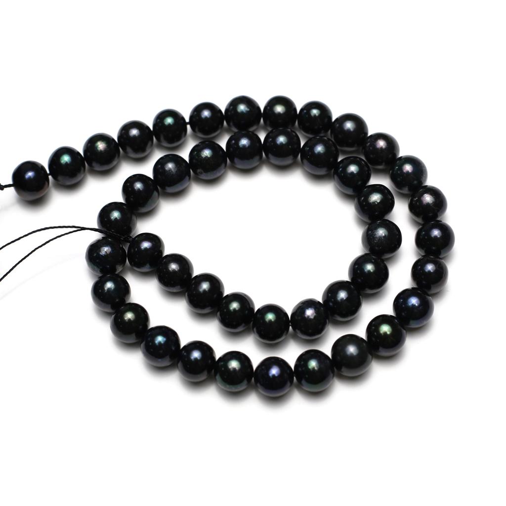1String, Handmade Round Pearl, 9-10mm, Black Natural Freshwater Pearls Beads for Jewelry Making DIY Necklaces Bracelets Crafts Length 36cm