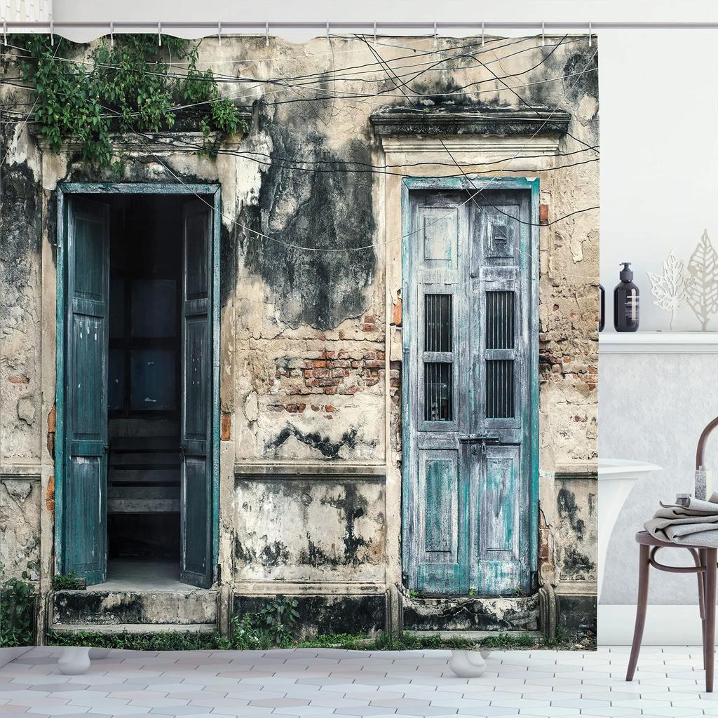 Medieval Shower Curtains Rustic Wood Shield on Medieval Castle Gate Bath Curtain Wooden Door Historical Vintage Home Bathroom