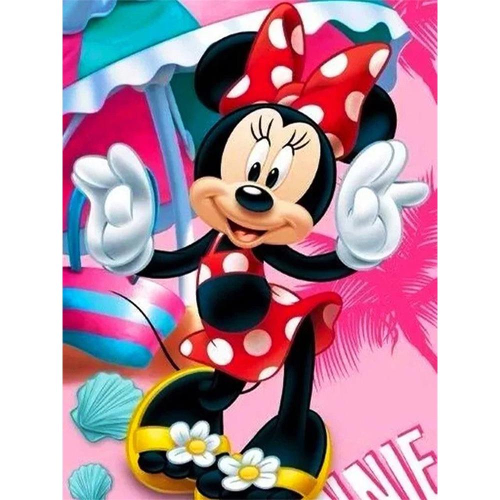 

Disney Diamond Painting Minnie Mouse Summer Beach Vibrant Illustration 5D Diamond Painting Art Embroidery Cross Stitch Room Decoration Round 20x30cm