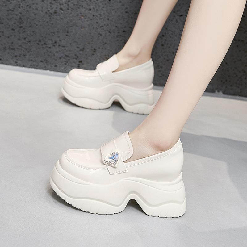 Platform Loafers Women's 2025 Spring New One-pedal Small Leather Shoes Muffin Fashionable Versatile Inner Height-increasing Women's Shoes