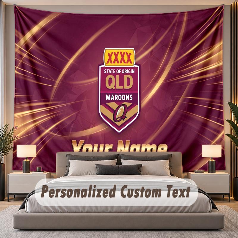 Custom Name Text Tapestry Queensland Maroons Personalized Polyester Wall Tapestry For Bedroom And Room
