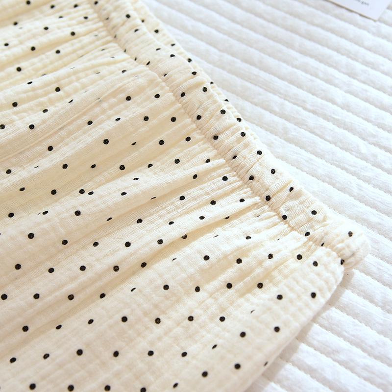 Women's Spring Summer Crepe Cotton Pajama Set - Long Sleeve, Thin, Cardigan Style