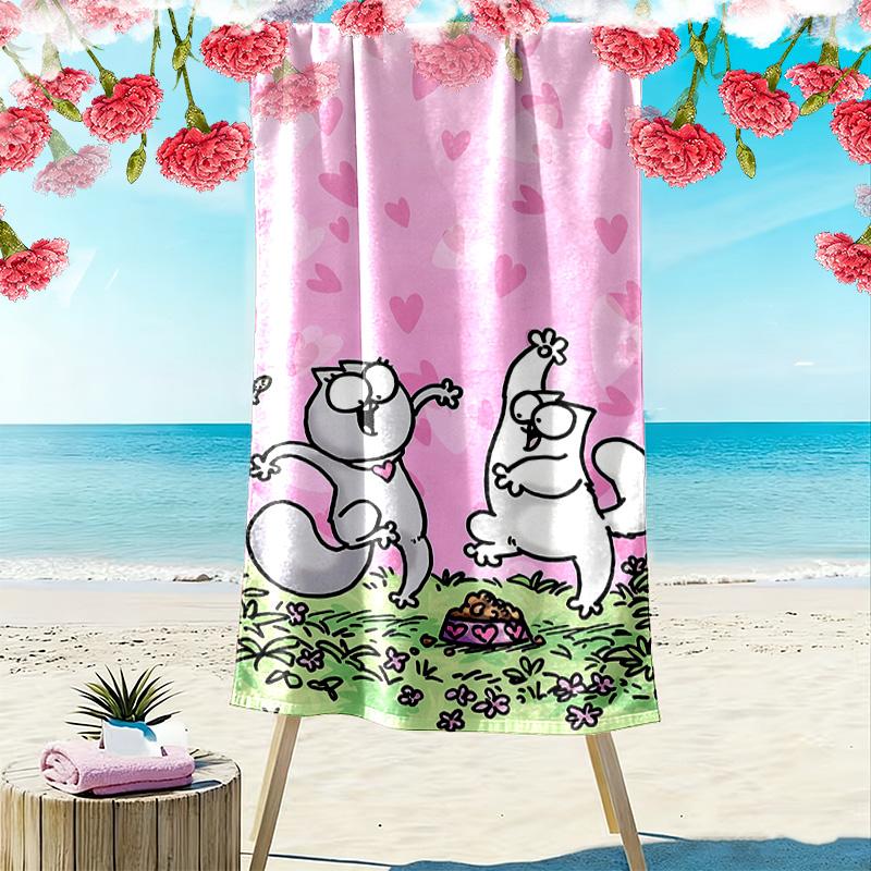 Simon's Cat Print Strandlaken, Groot Zacht Sneldrogend Handdoek voor Strand Camping Zwemmen