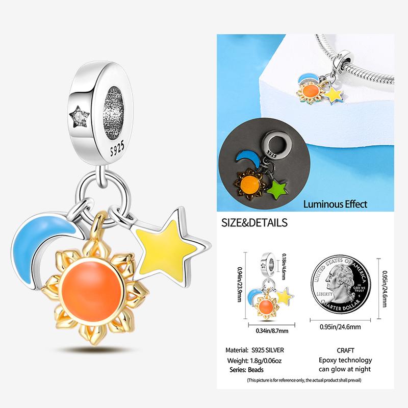 New In Star Moon Sun Series Charm Beads Fit Pandach Original Bracelet Women Copper Pendant Bead Jewelry Gift