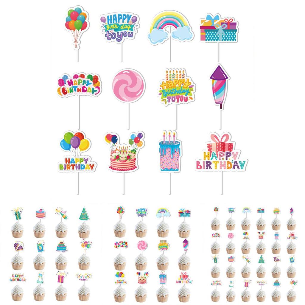 Party Cake Flags With Paper Material For Birthday Event Decor Set Of 12