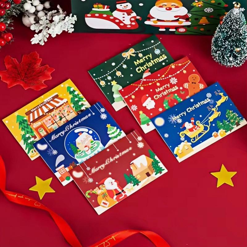 10/80/100Pcs Merry Christmas Card Xmas Birthday Party Gift Card Cute Cartoon Half-Folded Card Blessing Message Card