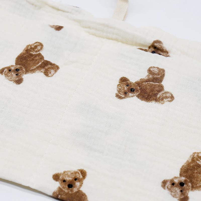 Double Layer Pure Cotton Baby Bedside Storage Bag, Double Pocket Baby Stroller Hanging Bag