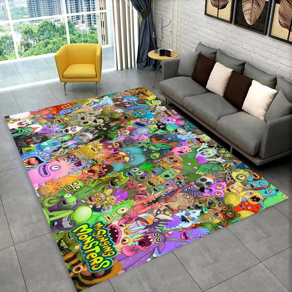 3D My Singing Monsters משחק וידאו שטיח אזור קריקטורה, שטיח לבית סלון חדר שינה ספה דקור שטיח לדלת, שטיח רצפה נגד החלקה לילד