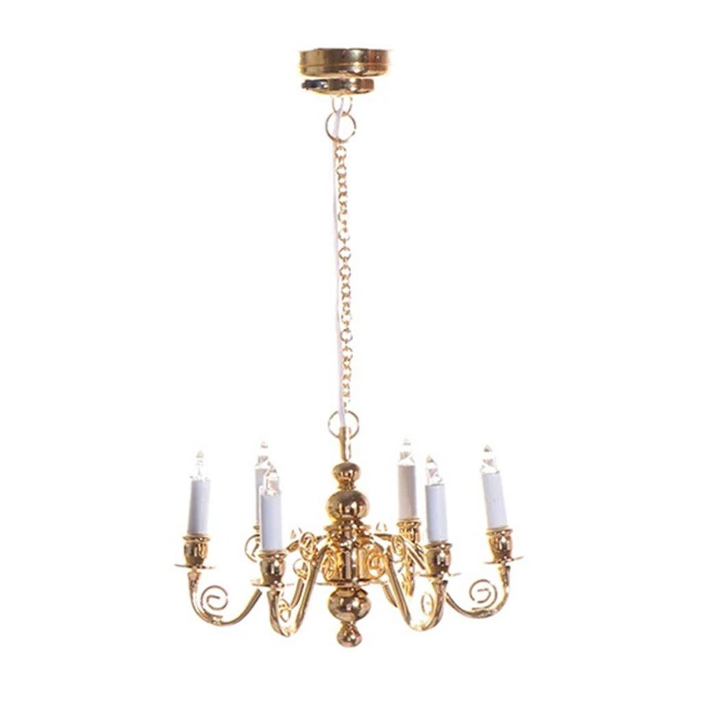 1/12 Scale Six Head Ceiling Lamp Miniature Dollhouses Chandelier Lamp for Living Room Display Landscaping Accessories