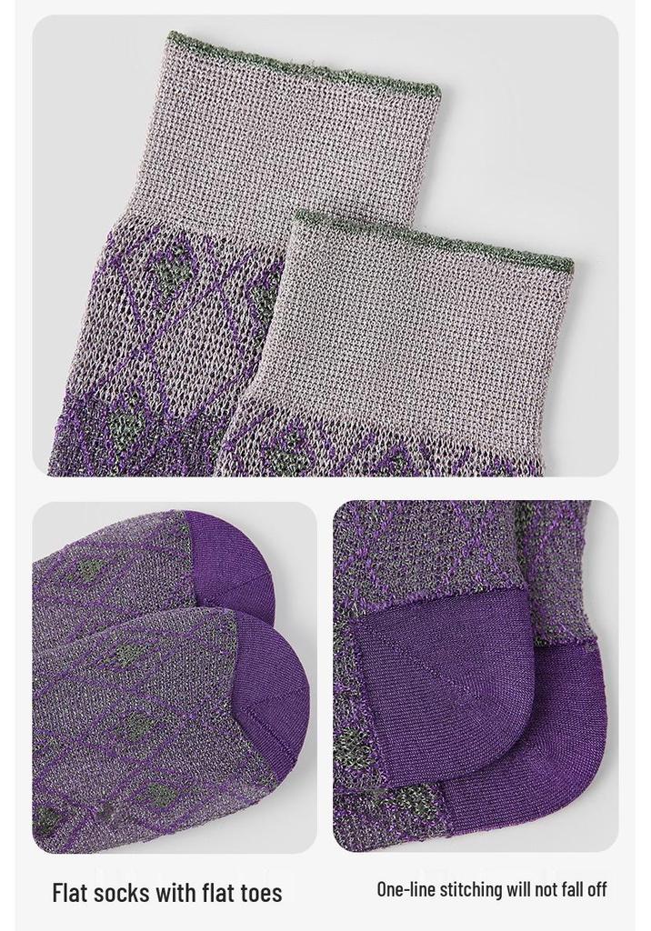 Renaissance Women's Seamless Mid-Calf Socks - Breathable, Thin, Purple, Cute Spring/Summer Socks