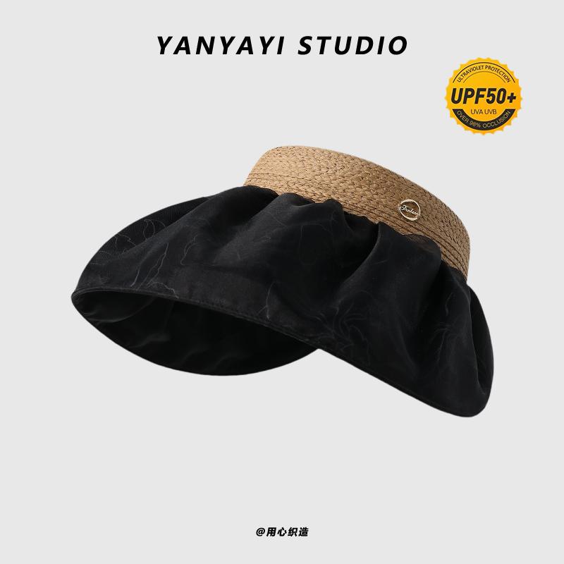 

Солнцезащитная шляпа женская летняя с козырьком, с бантом, шляпа с открытым верхом, для путешествий, защита от УФ-лучей, складная солнцезащитная шляпа Adult (54-59cm) adjustable чёрный