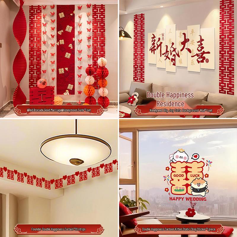 Wedding Decoration Set: Groom & Bride's Room Ornaments with Bunting & Robe Wall Décor