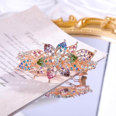 Crystal Floral Hairpin Ladies Hairwear Jewelry Women Rhinestone Alloy Hair Clips For Girls Party Barrettes AE029