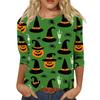 Women's Casual Halloween Print Top Three Quarter Sleeve Crew Neck Shirt Lightweight Comfortable Fit Seasonal Design