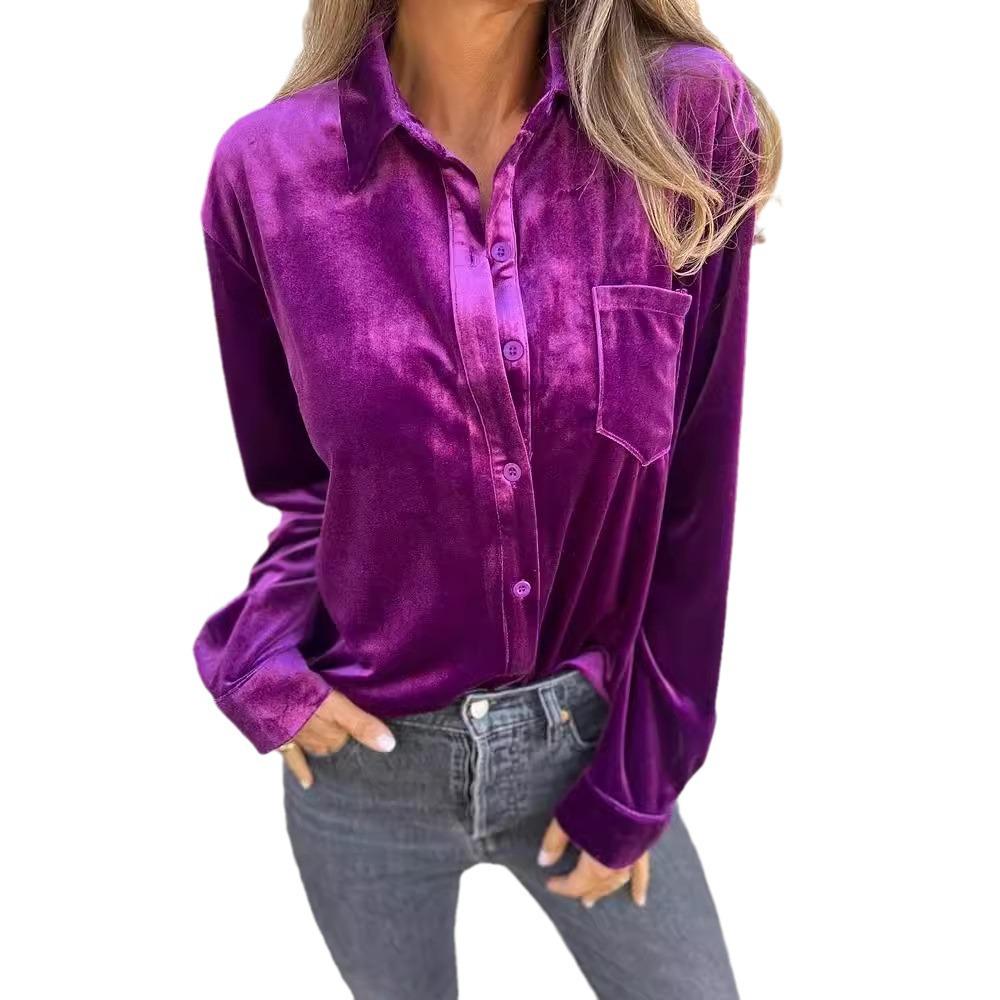 2024 Autumn Winter Fashion Gold Velvet Lapel Shirt