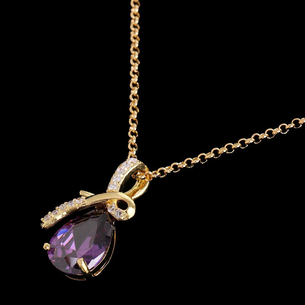 Wedding Crystal Diamond Teardrop Pendant Necklace Chain Bridal Fashion Jewelry , Gold