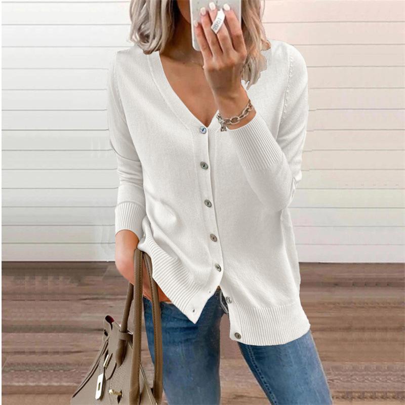 2026 Autumn Winter Women's V-Neck Cardigan, Button Detail Open Front Knit Sweater with Soft Yarn, Versatile Layering Piece for Office & Casual Wear