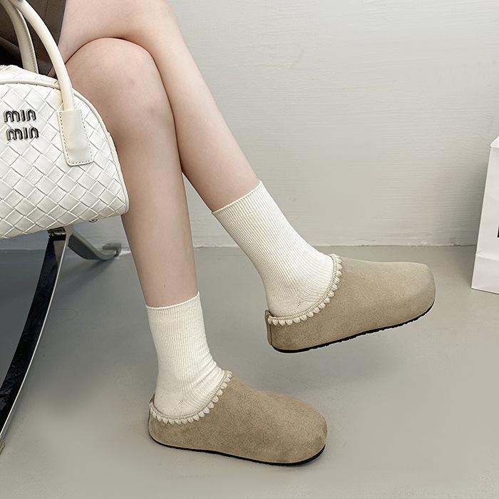 Retro Embroidered Birkenstock Shoes Bag Head Half Slippers Women's Outer Wear 2025 Autumn New Thick-soled Inner Height-increasing Birkenstock Single