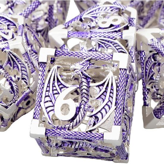 ARUOHHA Hollow DND Dice Set Copper Blue 5-Headed Dragon D and D Dice with Gift Box, Dungeons and Dragons Role Playing Games 7PCS Metal Polyhedral