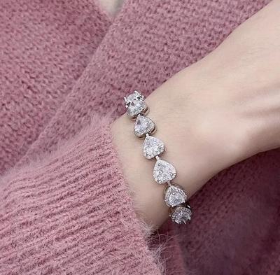 Modisches Weiß Rosa Herz Zirkonia Verstellbares Armband Party für Damen