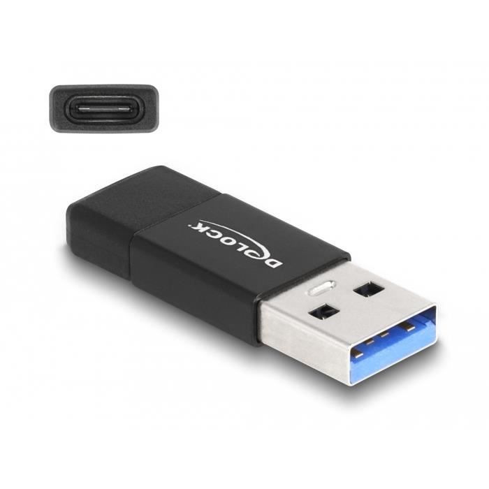 Changeur de genre de câble USB - DELOCK - 60001 - USB A vers USB C - Noir - 10 Gbit/s