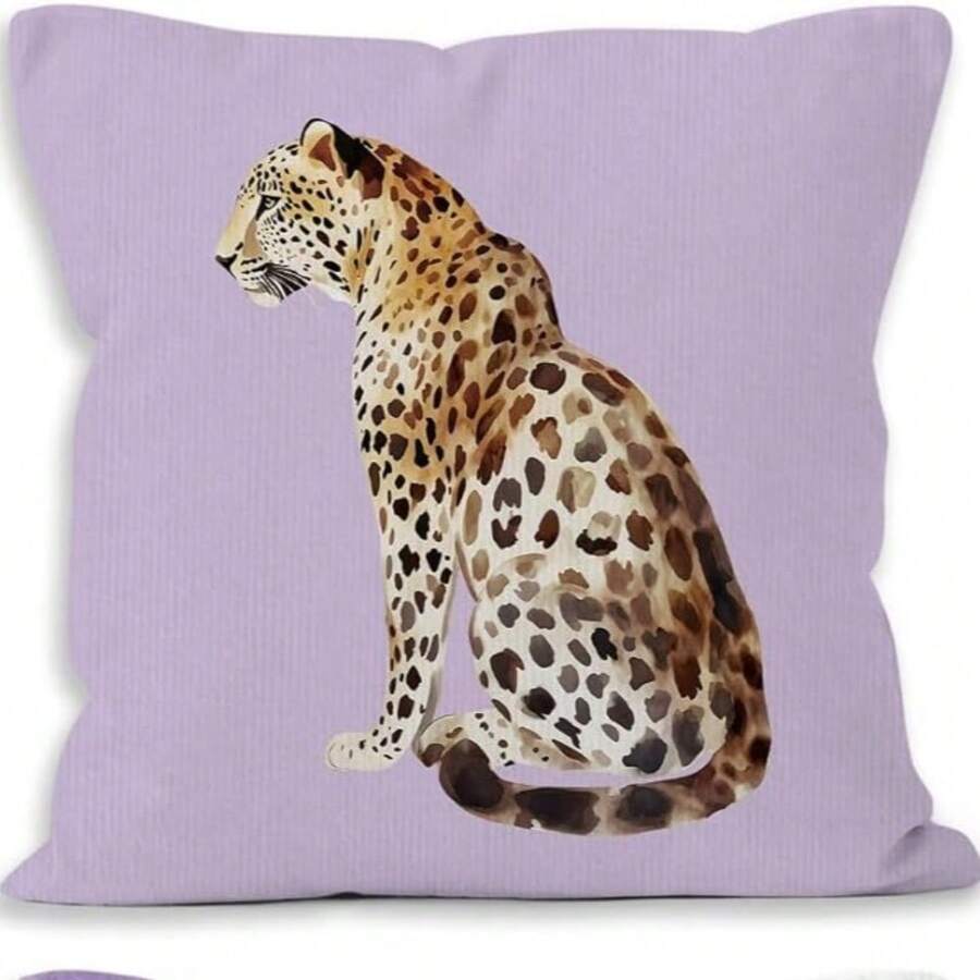Leopard Animal Print Cushion Cover Green Background Decorative Pillow Case Wildlife Style Home Sofa Living Room Bedroom Decor