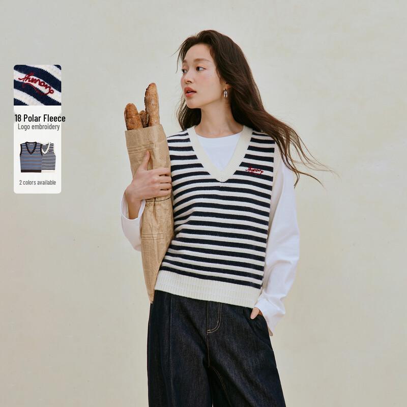 INMAN Women s Color-Block Striped Embroidered Knitted Vest S