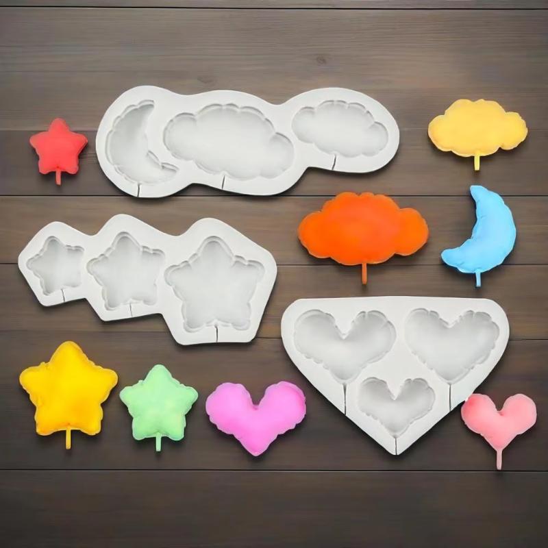 3 Set Balloon Shape Cloud, Heart, Star Silicone Mold, a Birthday Atmosphere Shape Creation Mold