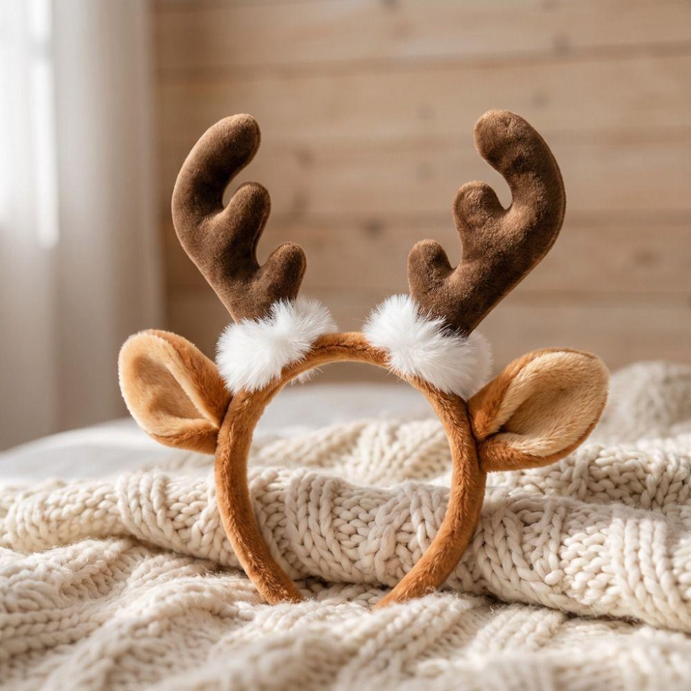 Soft Fabric Reindeer Hair Hoop Plush Deer Ear Hairpiece Christmas Hair Accessories  Festival