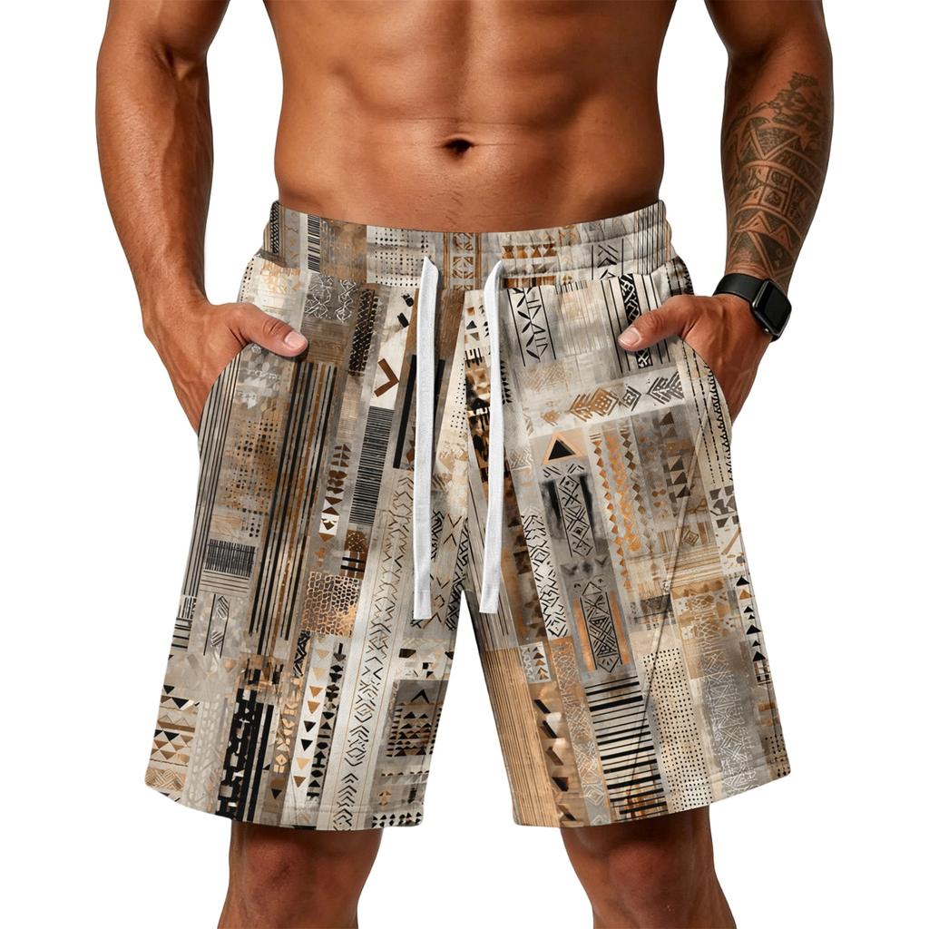 Men's Gradient Print Loose Fit Athletic Shorts with Pockets Elastic Waistband Drawstring for Gym Training Beachwear